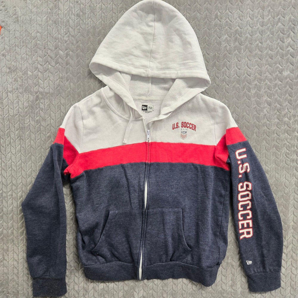 New Era US Soccer Full Zip Sweatshirt Hoodie Womens Size L Red White Blueโ